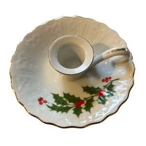 Beacon Hill Vintage Porcelain Holly Berry Branch Christmas Candle Holder